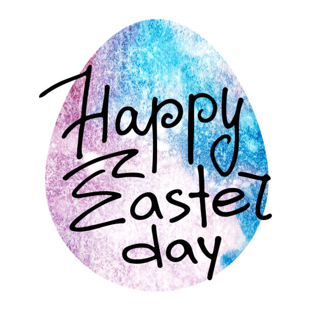 istock Set of hand drawn  lettering about  Easter. Text on watercolor eggs background. 1796129354