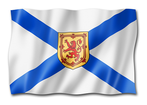 Nova Scotia province flag, Canada waving banner collection. 3D illustration