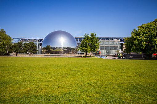 Paris - France - June 05, 2023 : La Geode Omnimax Theatre in Parc de La Villette