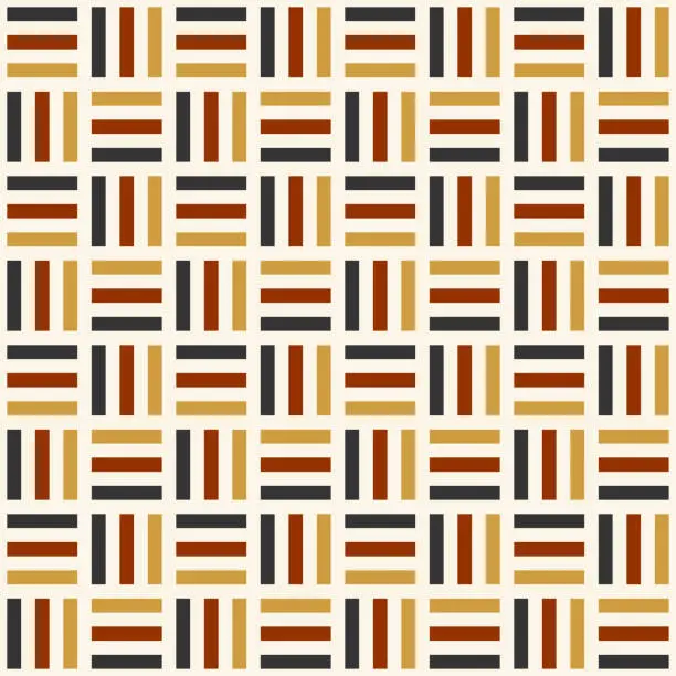 Vector illustration of Abstract geometric seamless pattern with lines and square shapes in vintage and retro colors on beige backgrounds.