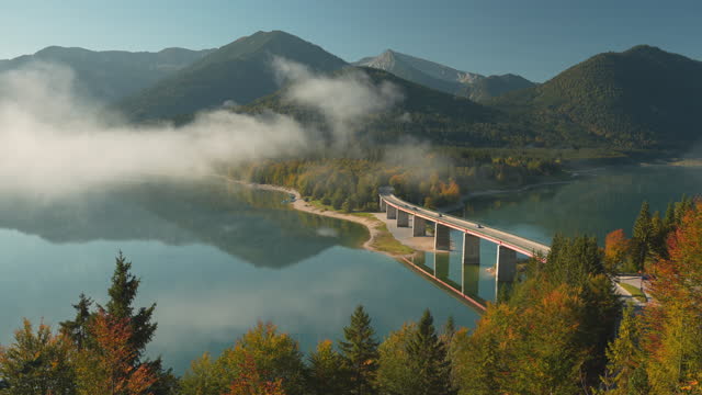 Scenic view of Sylvensteinsee dam in autumn