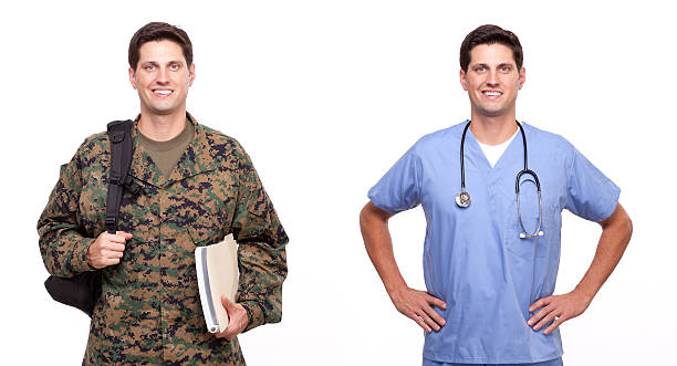 istock male nurse and a soldier with backpack 179620011