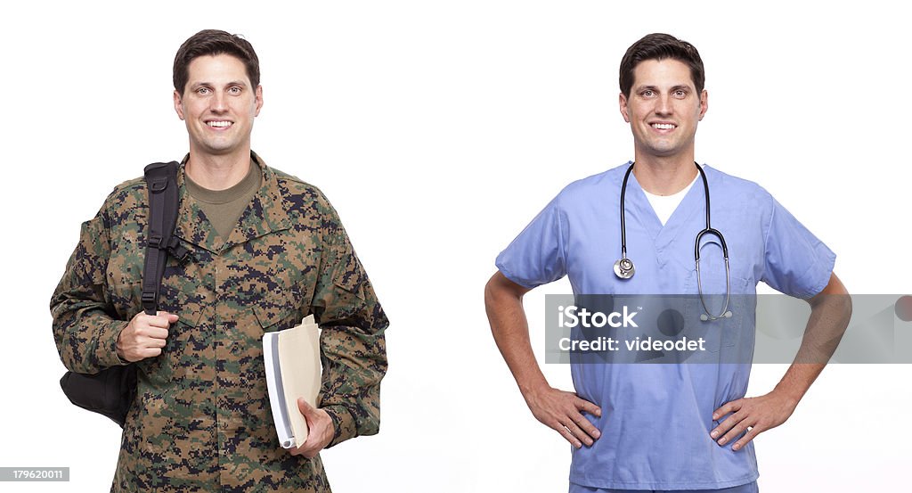 Enfermeiro e um soldado com mochila - Foto de stock de Veterano de Guerra royalty-free