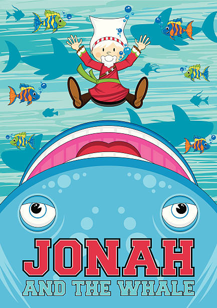 Jonah and the Whale Illustration Vector illustration of Jonah and the Whale Educational Bible Illustration. christian fish clip art stock illustrations