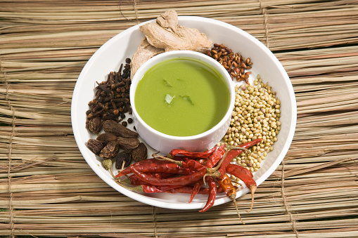 Green Chutney with all Ingredients