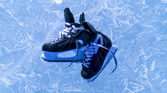 photo of a pair of skates lying on the ice of Lake Baikal