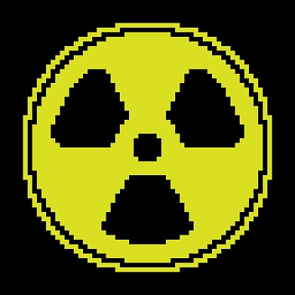 Pixel silhouette icon. Radioactive hazard sign. Simple black and yellow vector