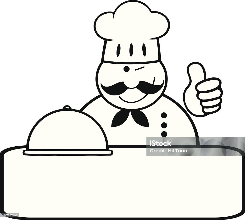 Bianco e nero con Logo a bandiera Chef mostrando pollice in alto - arte vettoriale royalty-free di Baffo - Peluria del viso