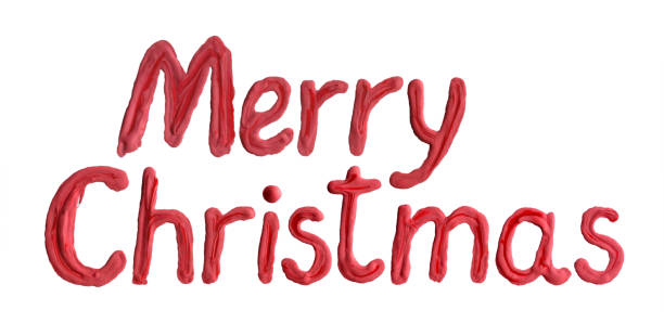 Hand drawing Merry Christmas funny red text on white. Painting acrylic, oil paint or gouache matte simple doodle letters text. Brush stroke impasto kid style texture for cards, banners and background christmas oil painting stock illustrations