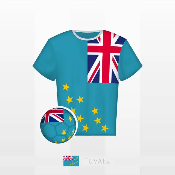 Vector illustration of Football uniform of national team of Tuvalu with football ball with flag of Tuvalu. Soccer jersey and soccerball with flag.