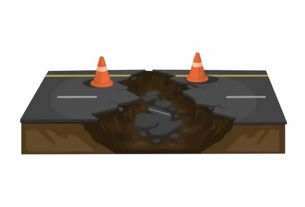 Vector illustration of Damaged Road. Construction and Earthquake Disaster Symbol illustration Vector