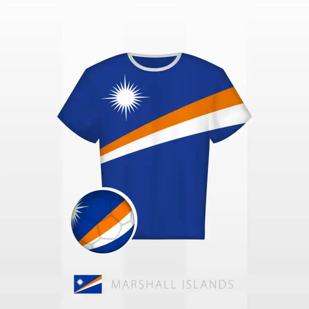 Vector illustration of Football uniform of national team of Marshall Islands with football ball with flag of Marshall Islands. Soccer jersey and soccerball with flag.