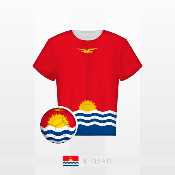 Vector illustration of Football uniform of national team of Kiribati with football ball with flag of Kiribati. Soccer jersey and soccerball with flag.