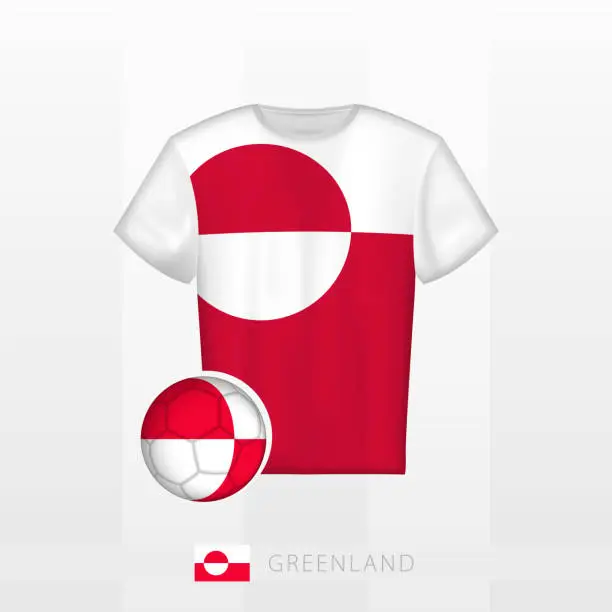 Vector illustration of Football uniform of national team of Greenland with football ball with flag of Greenland. Soccer jersey and soccerball with flag.