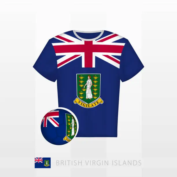 Vector illustration of Football uniform of national team of British Virgin Islands with football ball with flag of British Virgin Islands. Soccer jersey and soccerball with flag.