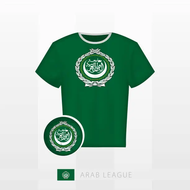 Vector illustration of Football uniform of national team of Arab League with football ball with flag of Arab League. Soccer jersey and soccerball with flag.