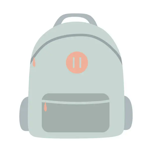 Vector illustration of Turquoise backpack with pockets in Pastel colors. Cartoon Vector Flat style isolated illustration. School Bag for Books. Study concept. Design element for Banner, Poster, Flyer. Travel rucksack