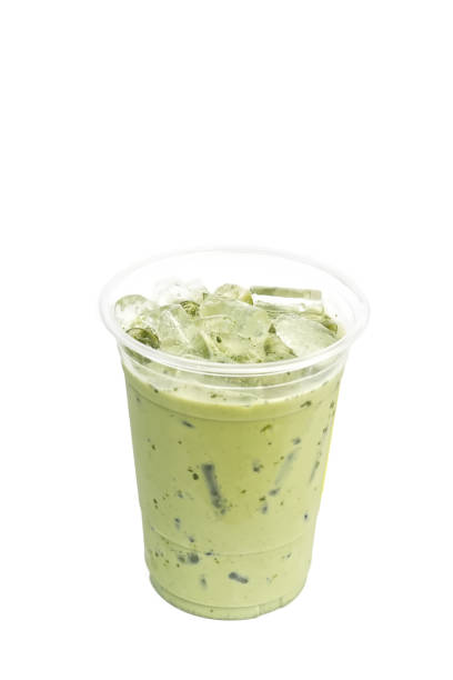 istock Iced milk green tea in plastic cup. 1796332665