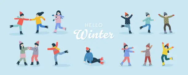 Vector illustration of Collection of winter elements for skating
