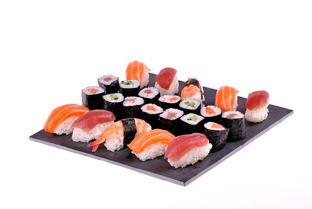 istock plate of sushi on white background 179634623