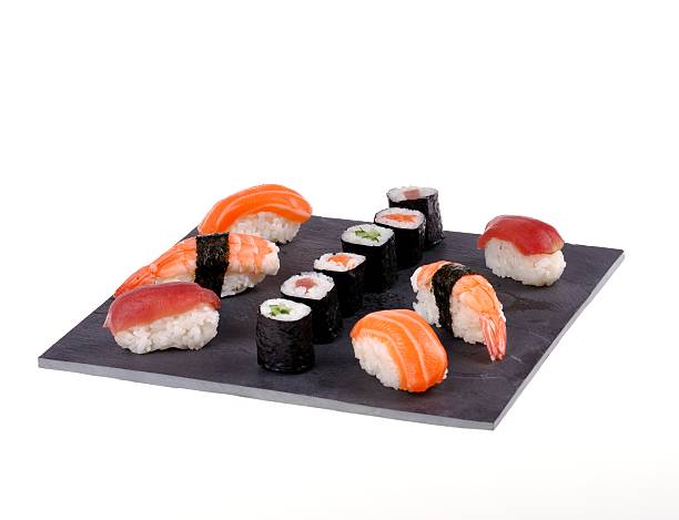 istock plate of sushi on white background 179634876