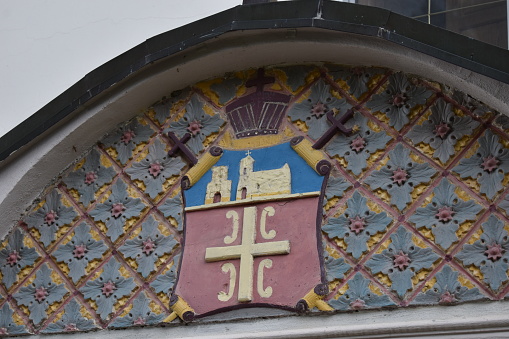 Paramaribo, Suriname: enamel sign of the Royal Consulate of Sweden - Swedish coat of arms - Blazon: Azure, with three coronets Or, ordered two above one. Crowned with a royal crown.