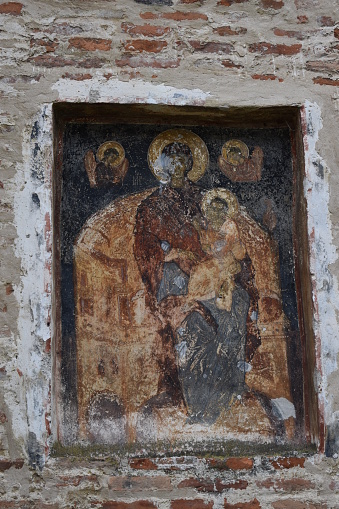 Brug - Fresco of the Communion of the apostle scene in st. Constanstine and Helena orthodox church from 20. cent.