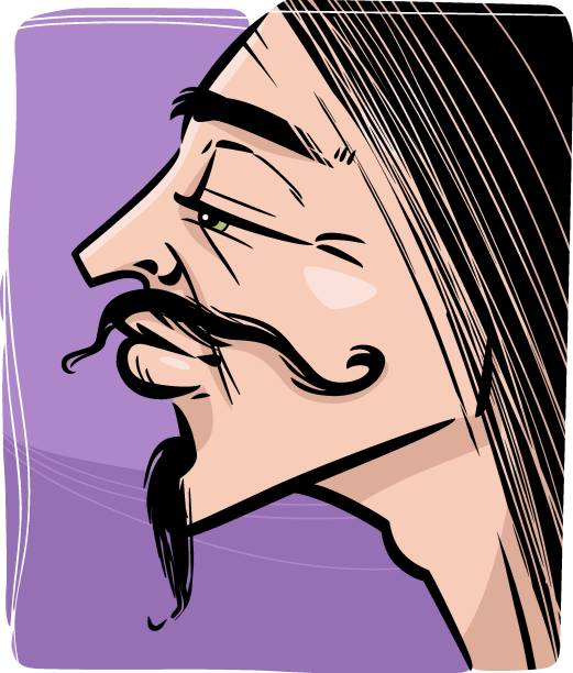 jahrgang junger mann profil zeichnung illustration - posing profile side view pensive stock-grafiken, -clipart, -cartoons und -symbole