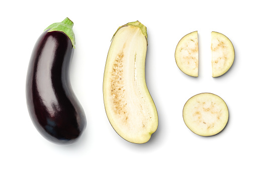 Collection of eggplant isolated on white background. Set of multiple images. Part of series