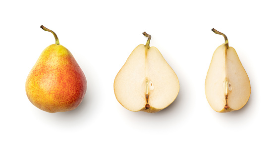 Collection of pears isolated on white background. Set of multiple images. Part of series