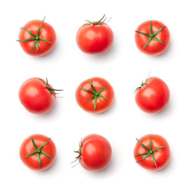 istock Collection of red tomatoes isolated on white background 1796388082