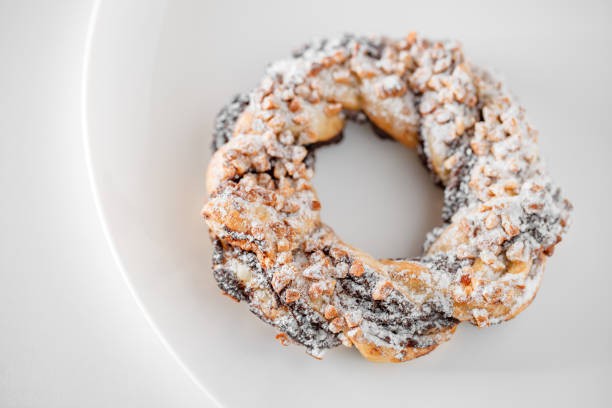 istock Brezel handcrafted sweet, pastry delicious snack, white plate, light background, selective focus 1796395012