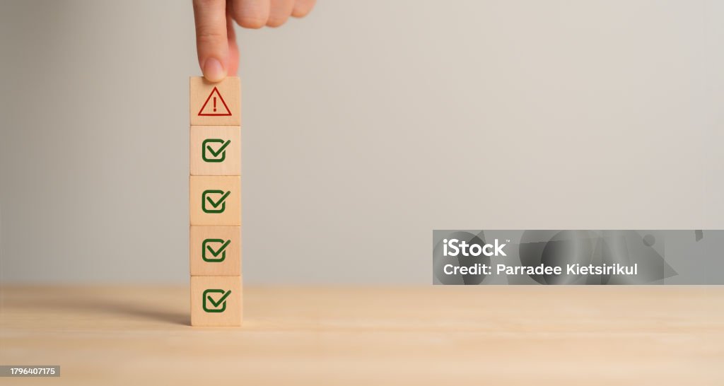 Sign Check Problem Warning Problem And Error Warning Concept Wooden Cubes With Triangle Caution ...