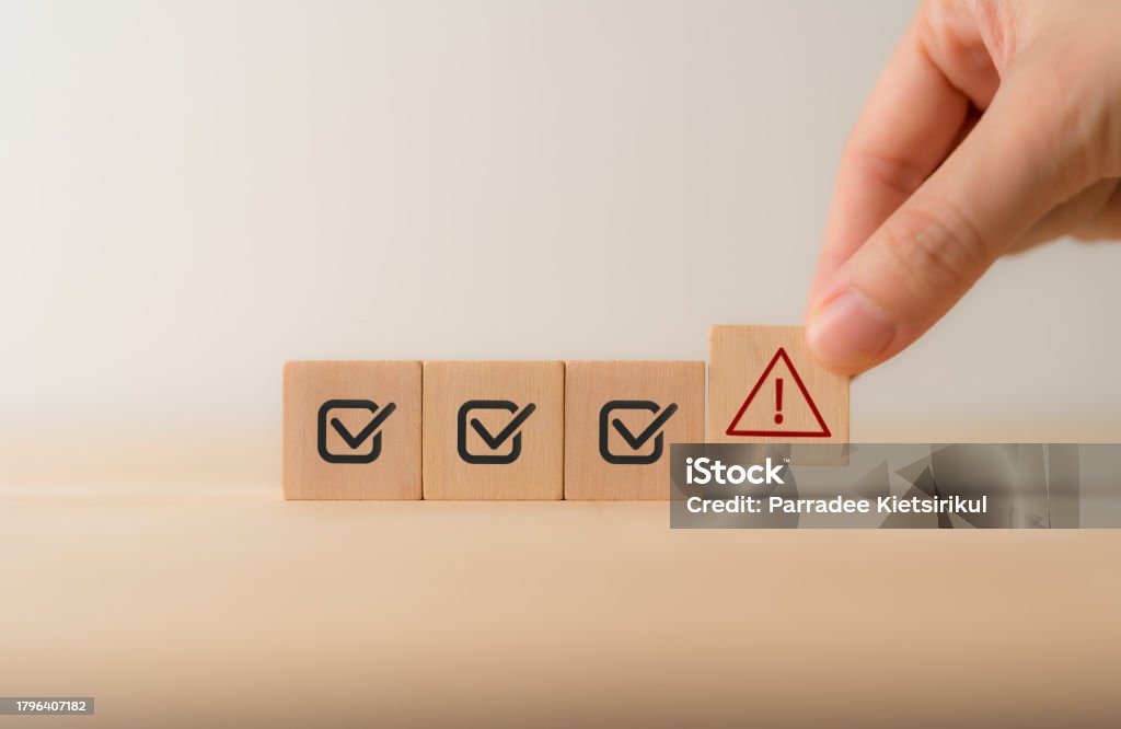 Problem Or Warning Problem And Error Warning Concept Wooden Cubes With Triangle Caution ...