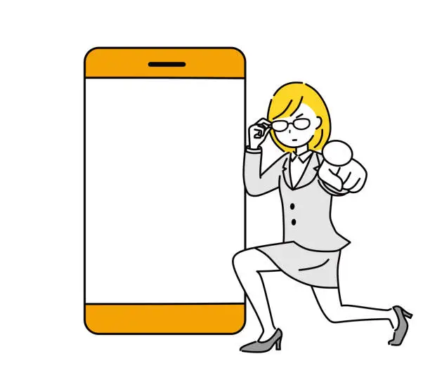 Vector illustration of Illustration of a business woman with a smartphone.