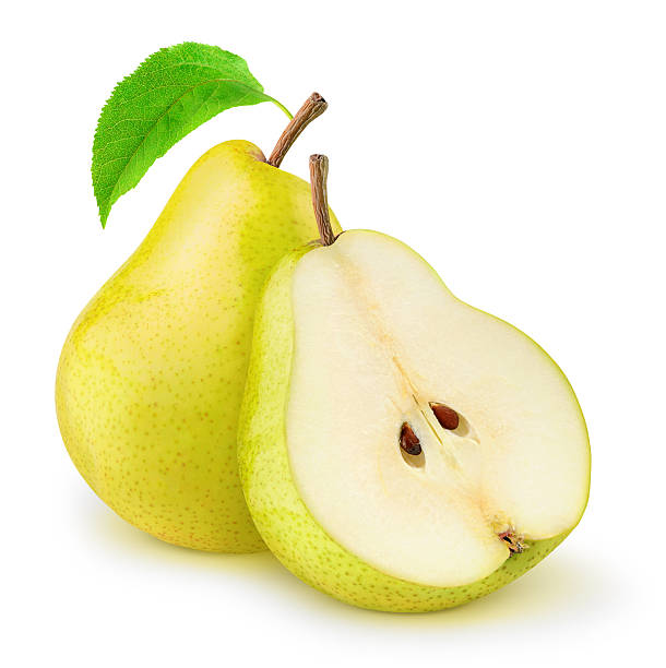 두 옐로우 pears 흰색 바탕에 그림자와 - two pears 뉴스 사진 이미지