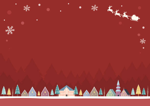 istock Christmas background with houses, santa claus and snowflakes 1796444169