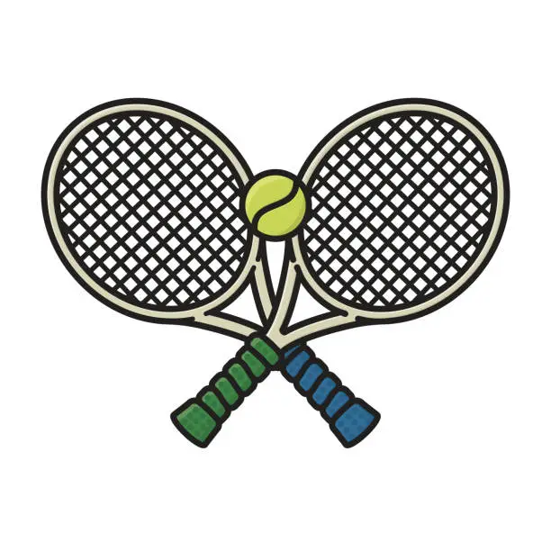 Vector illustration of Crossed tennis rackets and ball isolated vector illustration