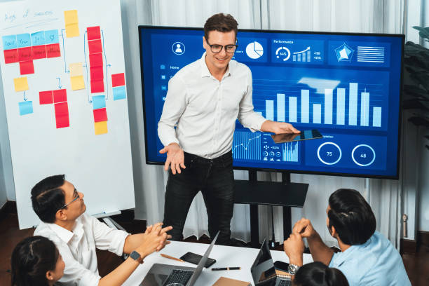 istock Presentation in office or meeting room with analyst team. Prudent 1796450973