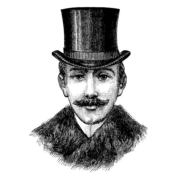 homem com chapéu - victorian style engraving engraved image white - fotografias e filmes do acervo
