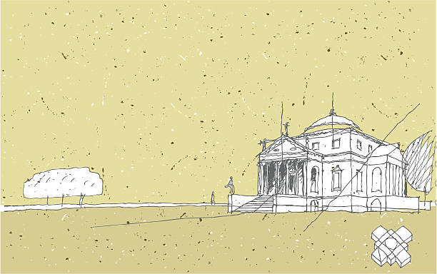 illustrazioni stock, clip art, cartoni animati e icone di tendenza di schizzo di architettura storica in italia: villa rotunda - palladino