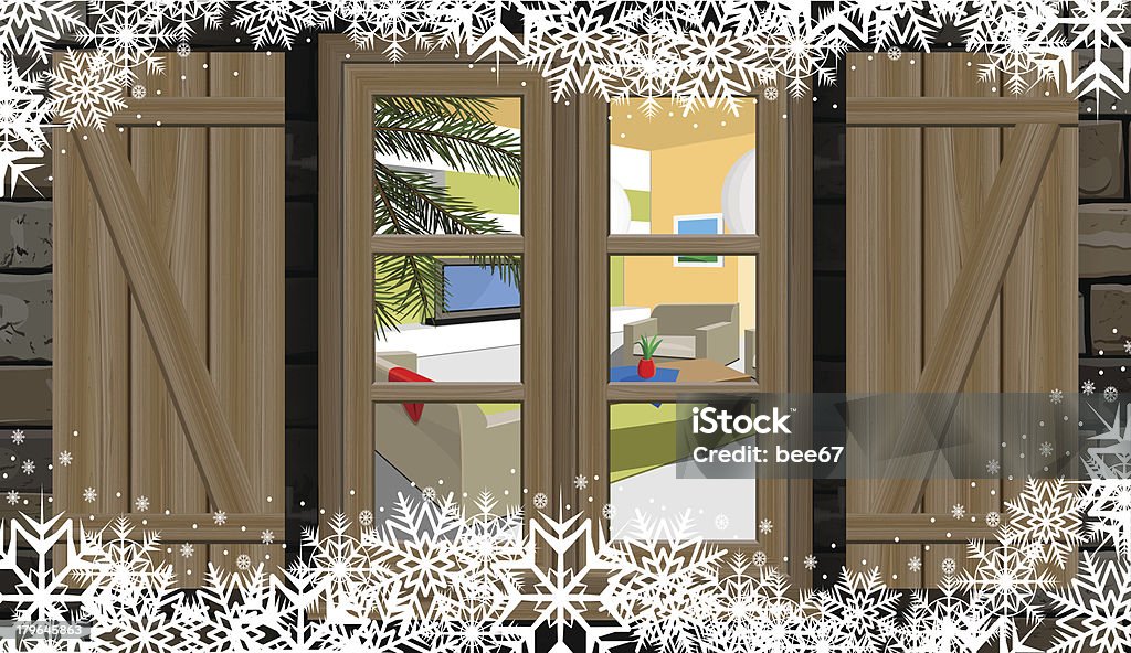 Vista desde la ventana - arte vectorial de Navidad libre de derechos