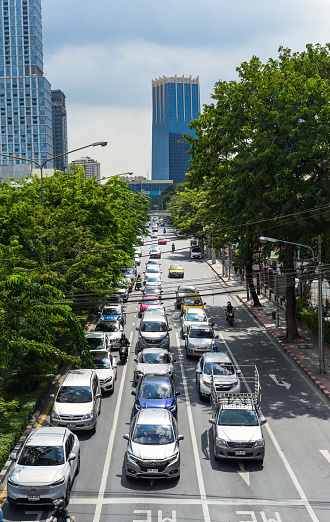 Bangkok, Thailand - 5 November 2023: traffic jam in Bangkok city