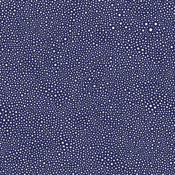 Vector illustration of Vector seamless pattern from white dots, circles and round spots on a dark indigo blue background. Christmas and New Year wallpaper