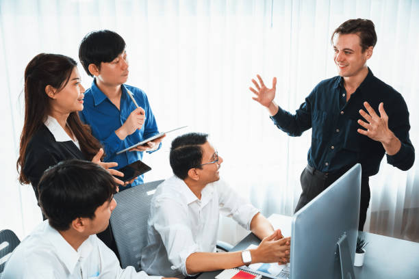 istock Group of diverse office worker employee working together. Prudent 1796485671