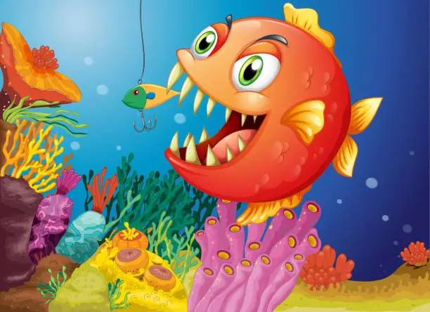 Vector illustration of piranha under the sea