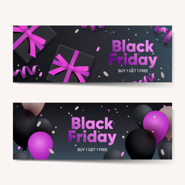 Black Friday Sale banners. Modern design with black and pink typography. Templates for promotion, advertising, web, social and fashion ads. Vector illustration vector art illustration