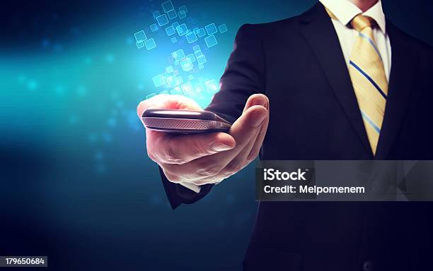 Business Man With Mobile Phone Stock Photo - Download Image Now - Adult, Adults Only, Arrow Symbol