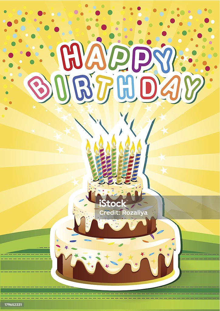 Kuchen und candle.Vector Illustration von glücklichen birthsday Karte - Lizenzfrei Bunt - Farbton Vektorgrafik