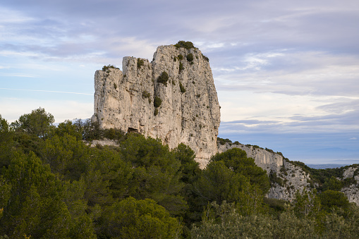 Massive rock formation in the Alpilles (Provence, France) on a sunny day in springtime